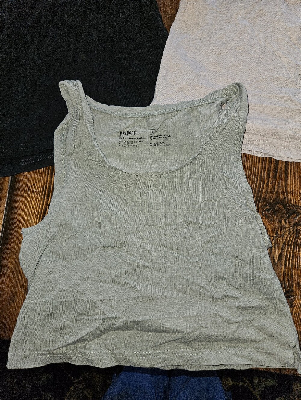 Pact Women's Organic Cotton Tank Trio in Black, Tan, & Sage - Picture 2 of 5